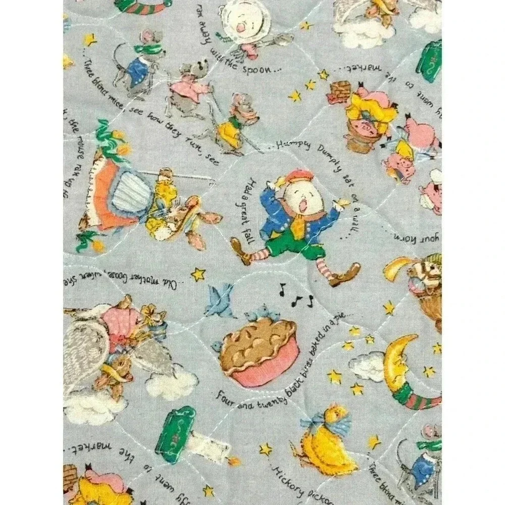 Vintage Mother Goose Nursery‎ Rhyme Baby Blanket Green OS Excellent Quilted - Picture 8 of 11